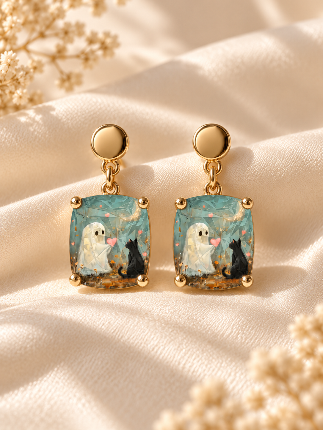 Ghost & Cat Square Earings